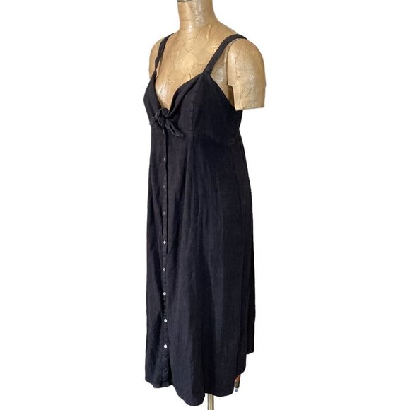 Splendid Linen Blend Button-Front Sleeveless Sundress Sz M Black 283J - Picture 4 of 8